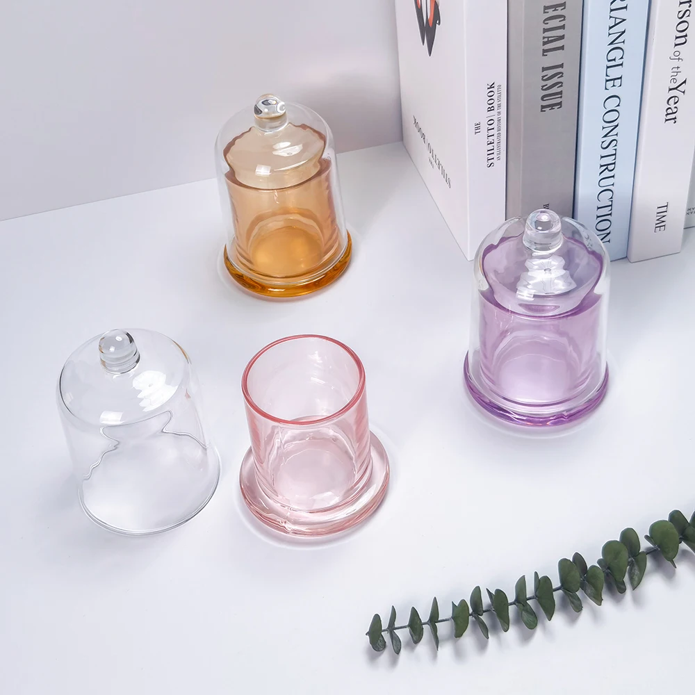 Wholesale Colorful 200ml 370ml domed cloche bell shaped glass candle jar