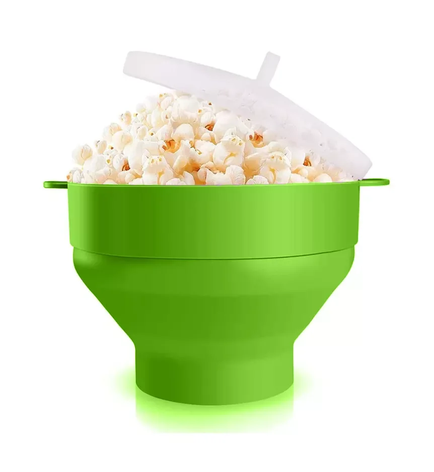 Hot Selling Customized Logo Printing Bpa Free And Colors Silicone Buckets Fold Flat Microwave Use Popcorn Popper