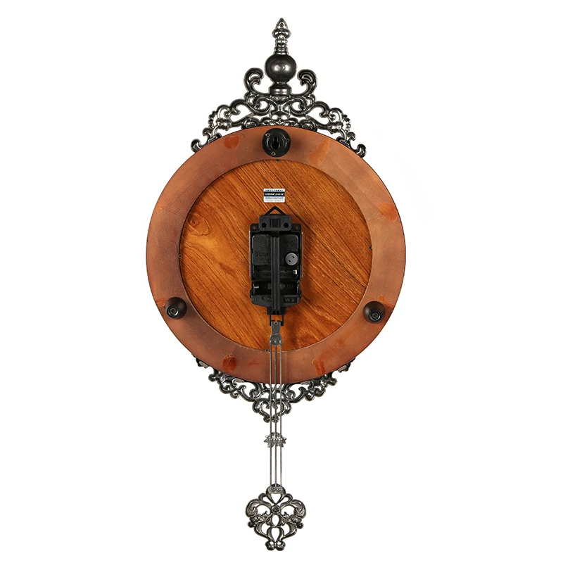 14 inch round solid wood wall decoration European home custom quartz lock home antique wood digital silent wall clock