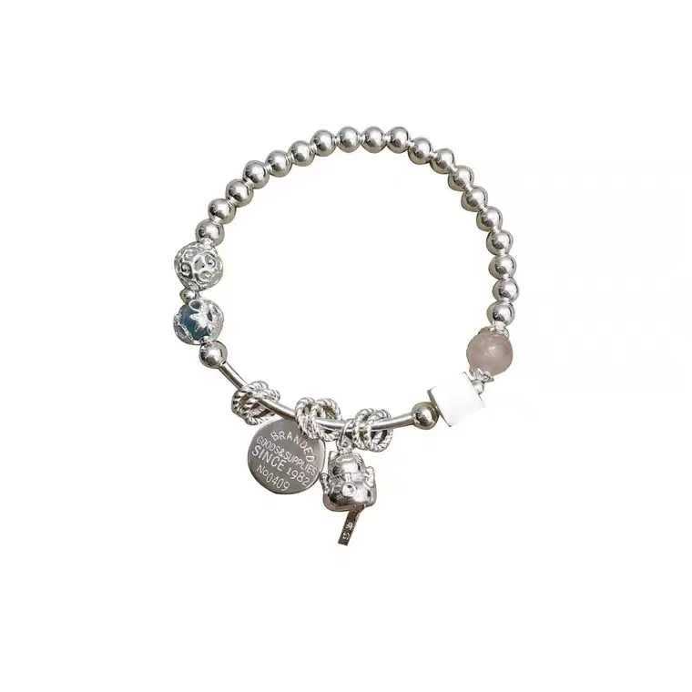 Женский браслет из стерлингового серебра с розовыми кристаллами