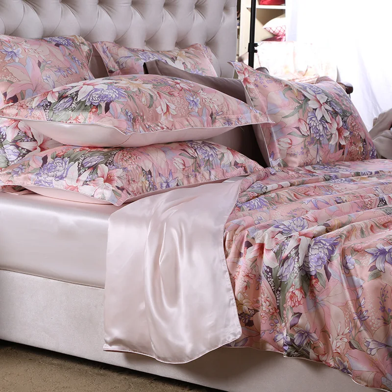 new wedding bed sheet design 100% 16mm Mulberry Silk bedcover bedding set