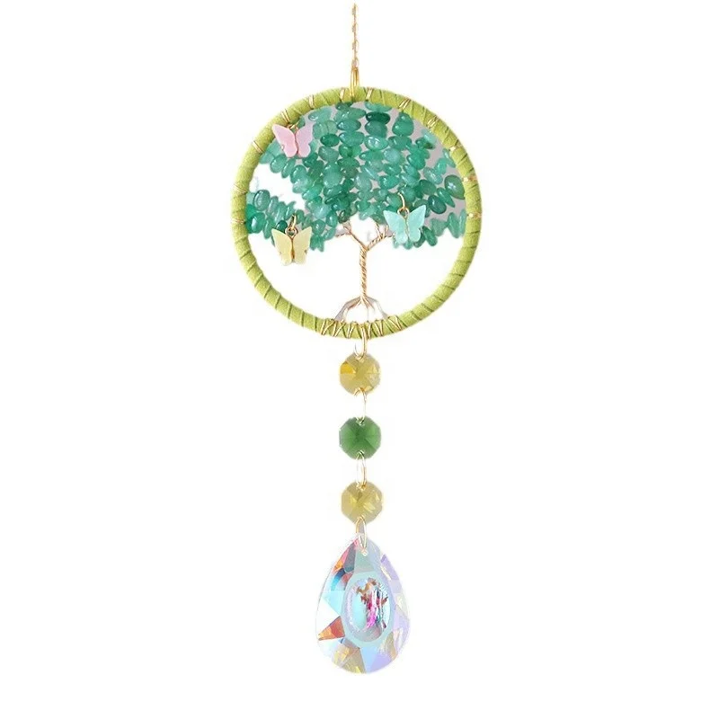 Wholesale Crystal Sun Catcher Green Aventurine Fortune Tree Life Tree Butterfly Car Decoration