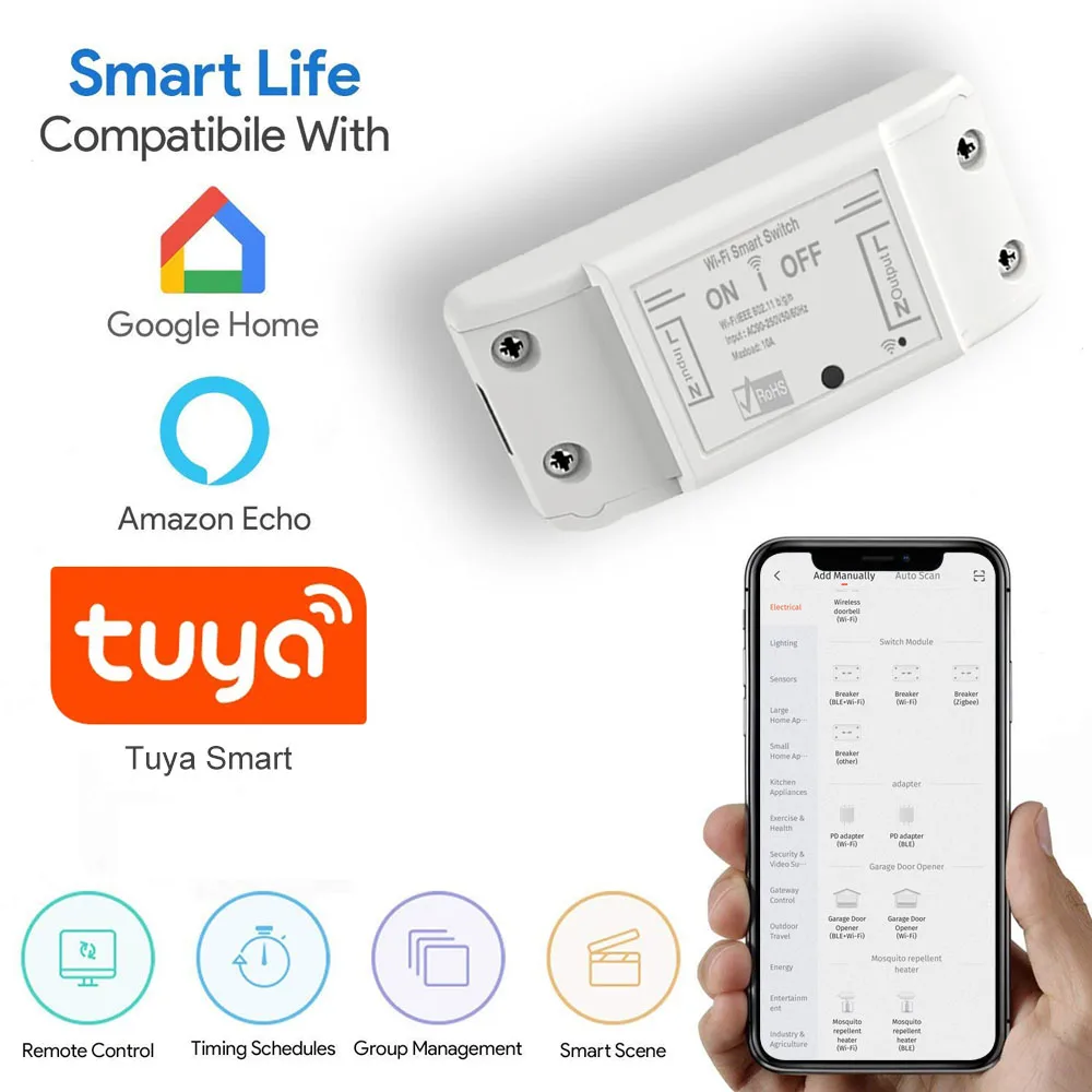 Умный выключатель zigbee, электрический выключатель с дистанционным управлением, без нейтрального провода, с поддержкой Wi-Fi, для дома и дома