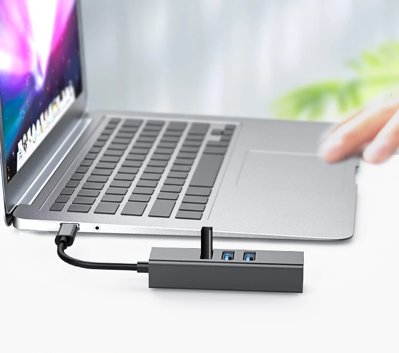 Type c to USB 3.0 HUB with Ethernet 4 in 1  adapter USB C TO RJ45 LAN port megabit 10/100Mbps hub with 3 USB 3.0 port