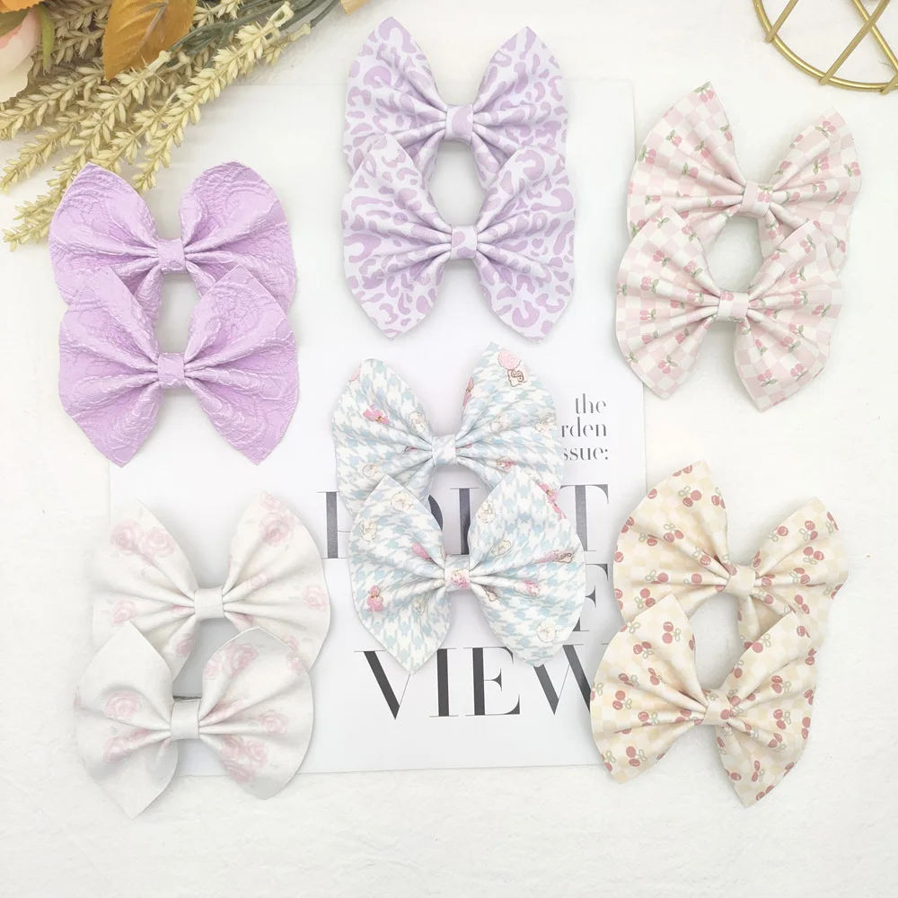 Factory Wholesale Custom Soft Leather Fabric Bow Hair Clip For School Kid Sweet Cute Color Ribbon Hair Bow for Women Baby