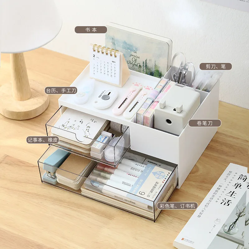 Multi-Layer Desktop Organizer with Dustproof Transparent Drawer, Dormitory, Office, Home