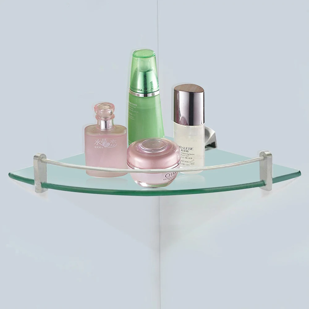 Modern design hotel home wall mounted single tempered bathroom glass shelf brackets