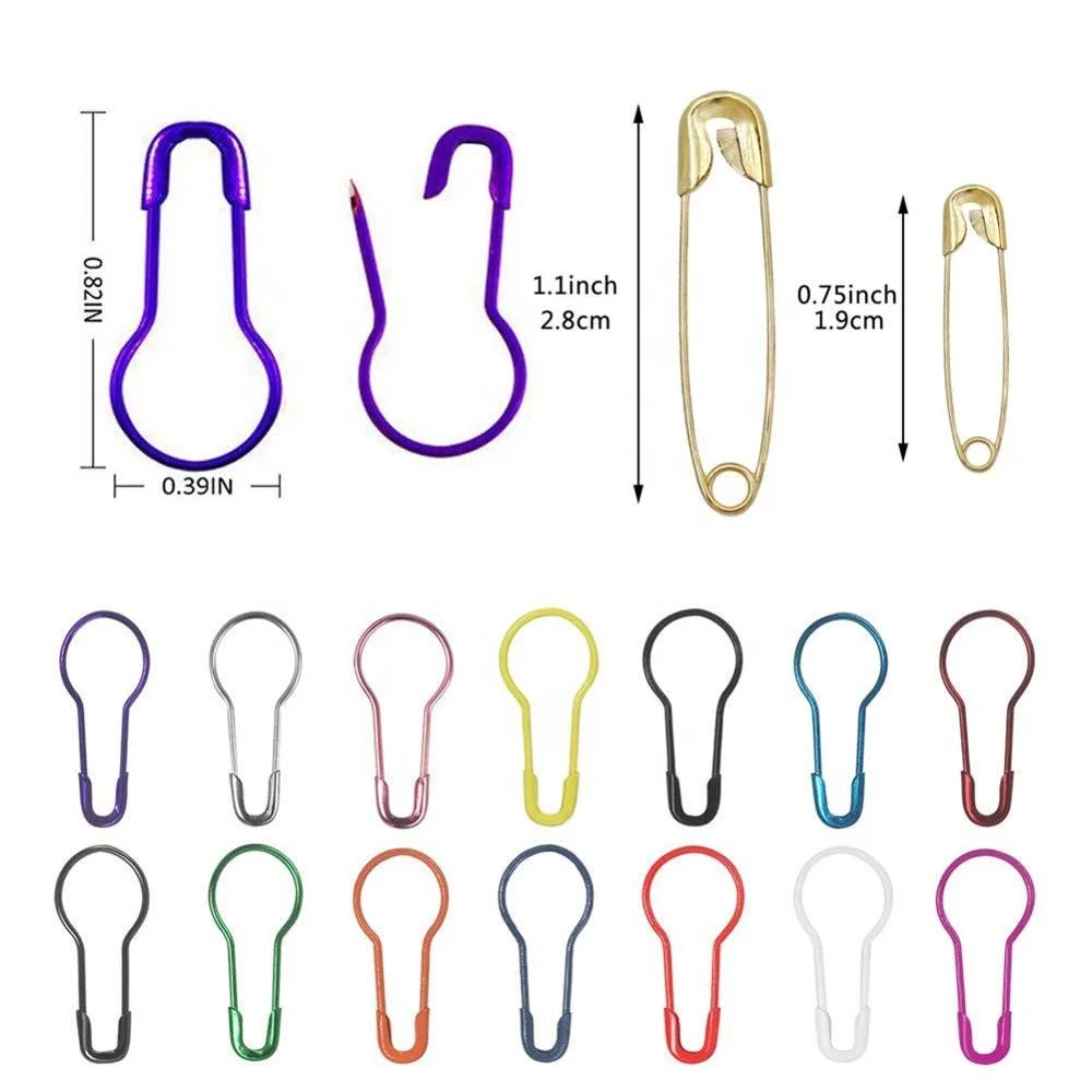 750 Pcs Colorful Iron Pear Safety Pins Knitting Needle Stitch Markers Safety Pin with Storage Box