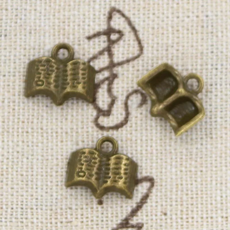 Charms open Holy Bible book 12x11mm Tibetan Silver Color Pendants Antique Jewelry Making DIY Handmade Craft