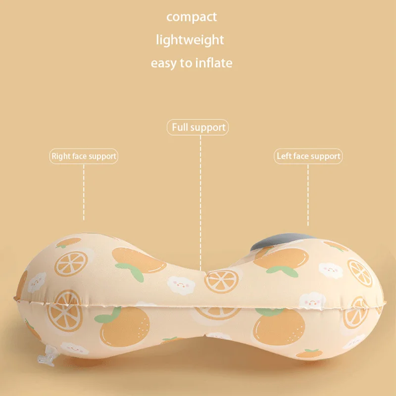 Milk Silk Inflatable Portable Travel Pillow U-Shaped Press Fruit Print Neck Protect Pillow