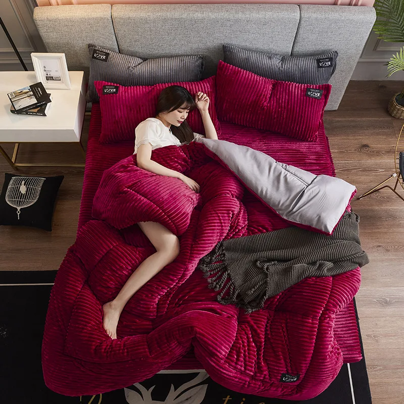 Зимний флисовый Королевский стеганый комплект пододеяльника, бархатное одеяло, комплект постельного белья, бархатное одеяло, Комплект постельного белья