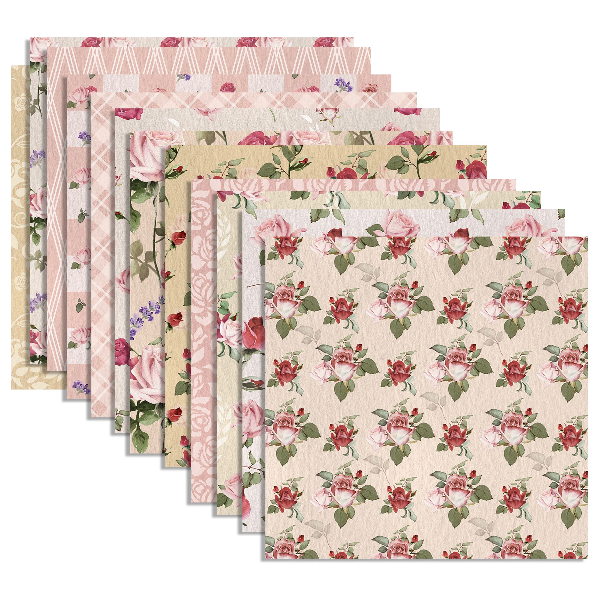 Huancai Rose Floral Pattern Scrapbook Paper Double-Sided Decorative Craft Paper for Gift Wrapping Photo Album Party Supplies