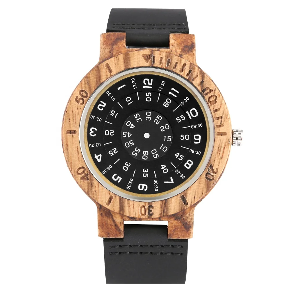 Creative Unique Leather Quartz Men Wood Watches OEM Custom Logo Wooden Watch For men
