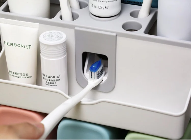 
2020 plastic bathroom toothbrush holder wall mount automatic toothpaste dispenser magnetic toothbrush holder 
