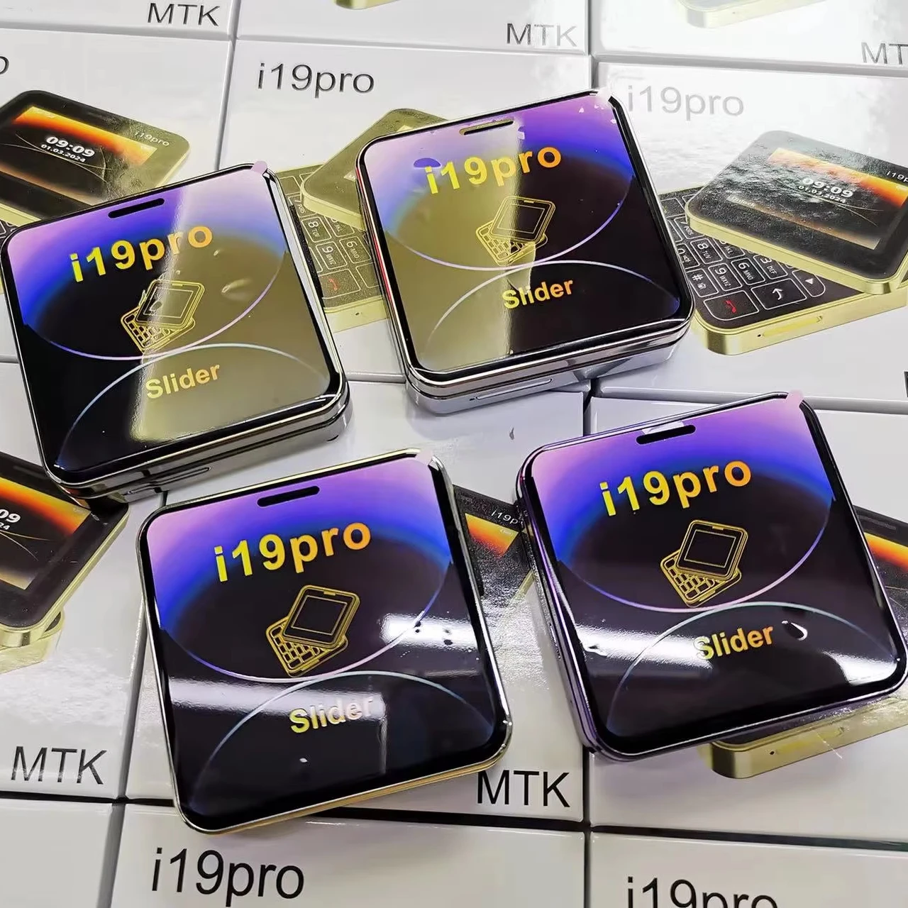 2024 New i19 Pro Square Sliding Mini Phone 2.4-inch Phone Pocket Dual SIM 2G Phone Flip FM flip mobile