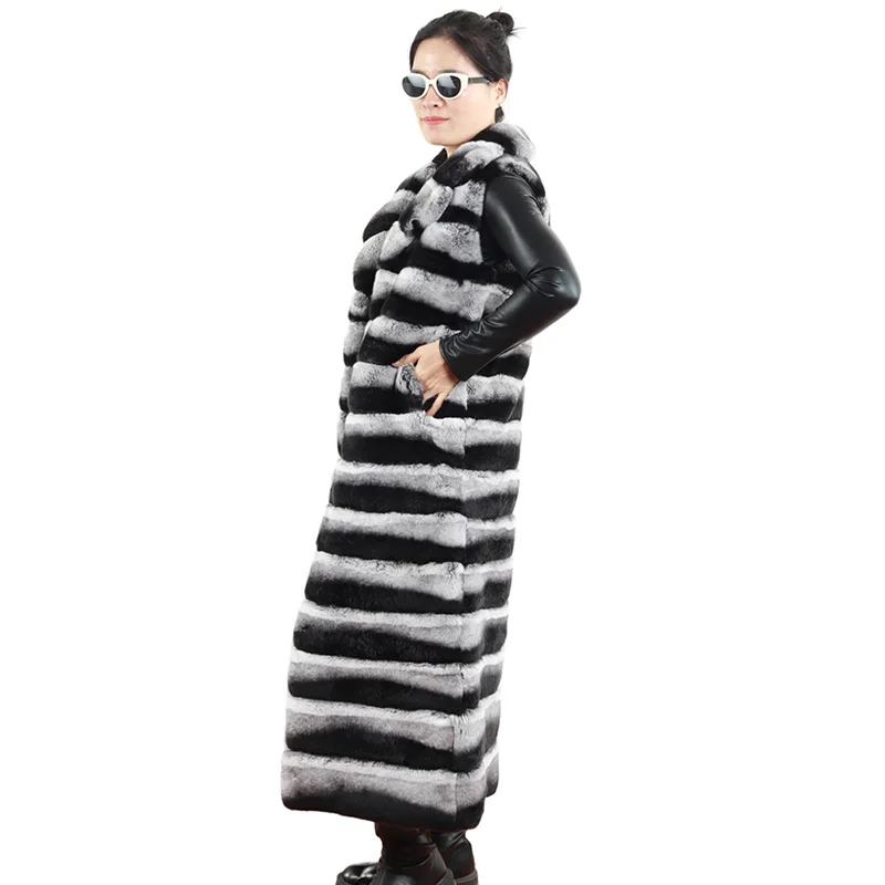 factory wholesale furry winter  stylish soft long turn-down Collar  rex rabbit fur vest for women