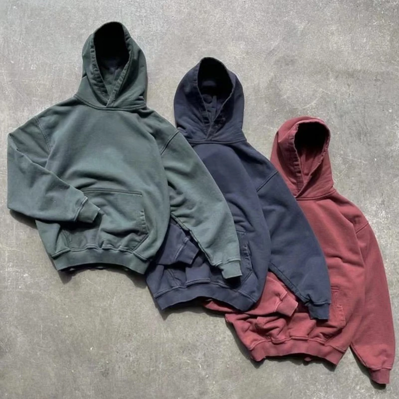custom  Blank Hoodie Men Women 1:1 Top Quality Hooded Washed cotton Sweatshirts Vintage Oversize Pullovers
