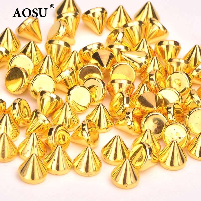 AOSU Wholesale 8mm Gold Color Decoration Rivets Plastic studs and spikes For Clothes Leather Bag DIY Crafts
