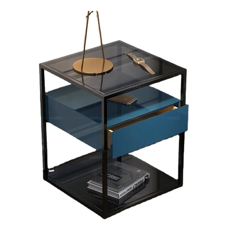 Modern new smart square wood movable lifting multifunctional smart bedside table with drawer