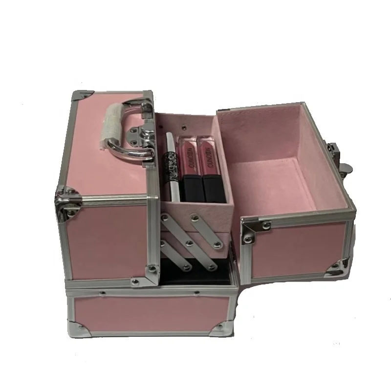 
Small Aluminum Make-up Case Cosmetic Storage Box Pink Beauty Make Up Nail Art Organizer 