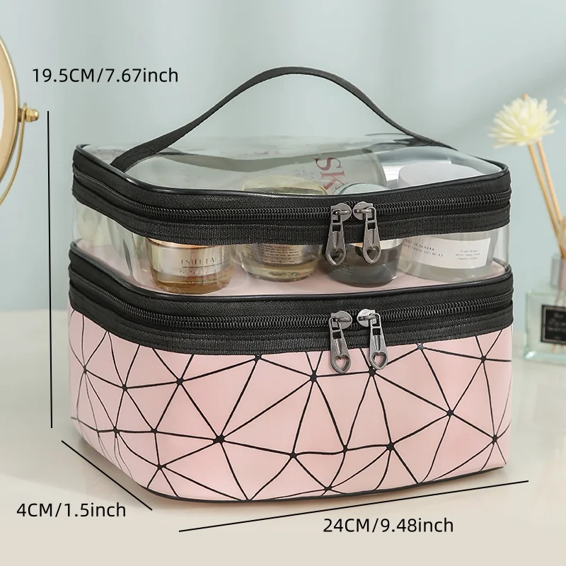 Double PVC Waterproof Portable Storage Bag with Handle Fashion Zipper PVC Case for Home and Office Cosmetic Bags & Cases
