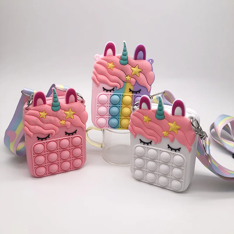 children cartoon shaped silicon unicorn bag purses for girls