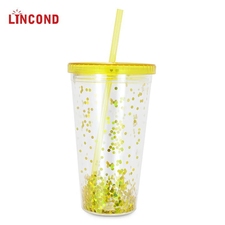 Lincond Double Wall Plastic Cups With Straw And Lid LD-C204