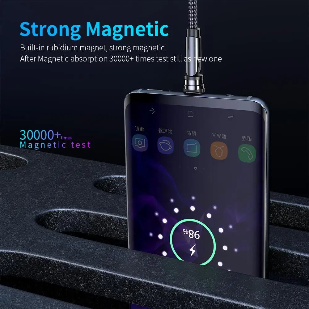 
540 Degree Rotation Single Needle Magnetic 3 in 1 Charging Cable USB Type-C Phone Charger Cable USBC Cable For Game 