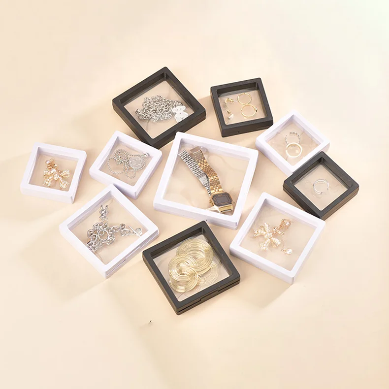 White Black Organizer Suspension Box 3D Floating Frame Travel Jewelry Storage Display Packaging Case Box For Necklace Ring Gem