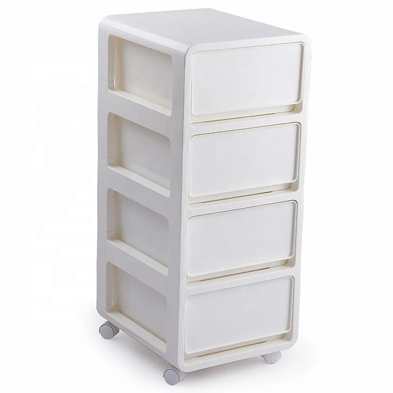 Home Simple White Plastic Drawer Storage Cabinet with Wheels for Bathroom Bedroom Office Living Room
