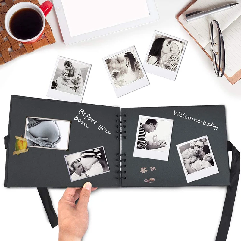 A4 eco-friendly blank black pages spiral binding hardcover sketch book wedding photo album
