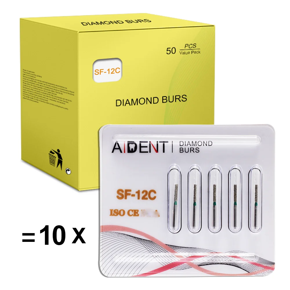 50 pcs Diamond Burs Dental Nail Drills High Speed Handpiece Dental Consumables Extreme Fine Coarse Taper Cone Yellow/Green