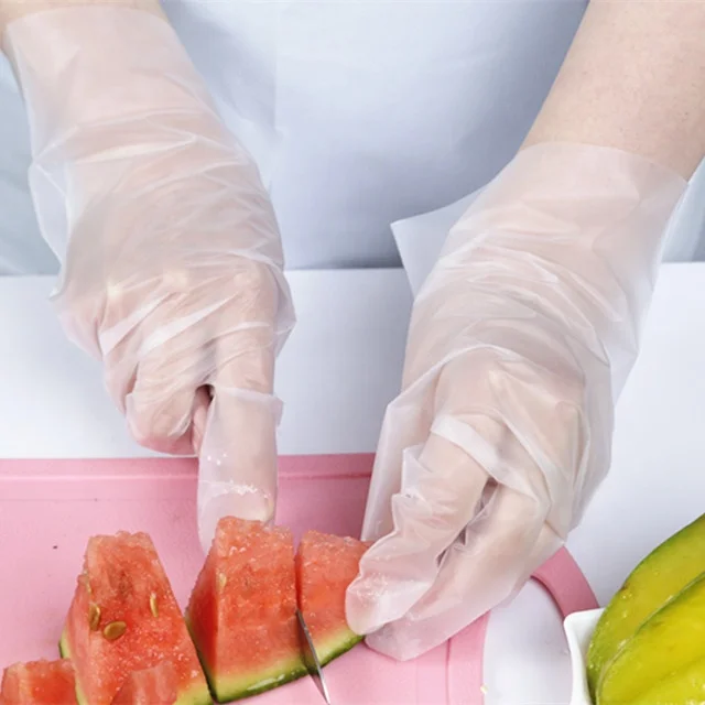 Sample free wholesale 100pcs food grade disposable pe gloves for kitchen use