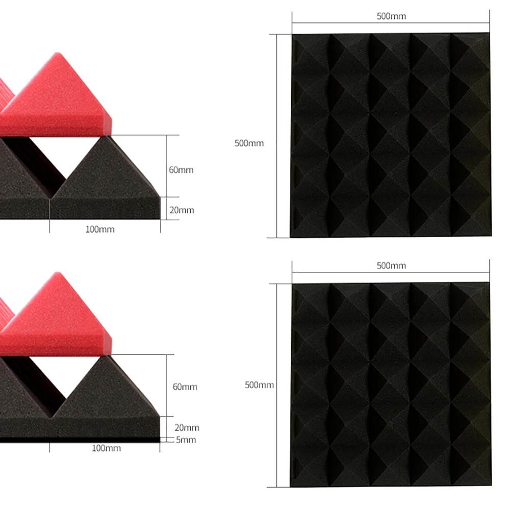 High Quality Studio Panel Pyramid Shape Soundproof Foam Sound Acoustic Foam Acoustic Panel 20*20*3inches easy install