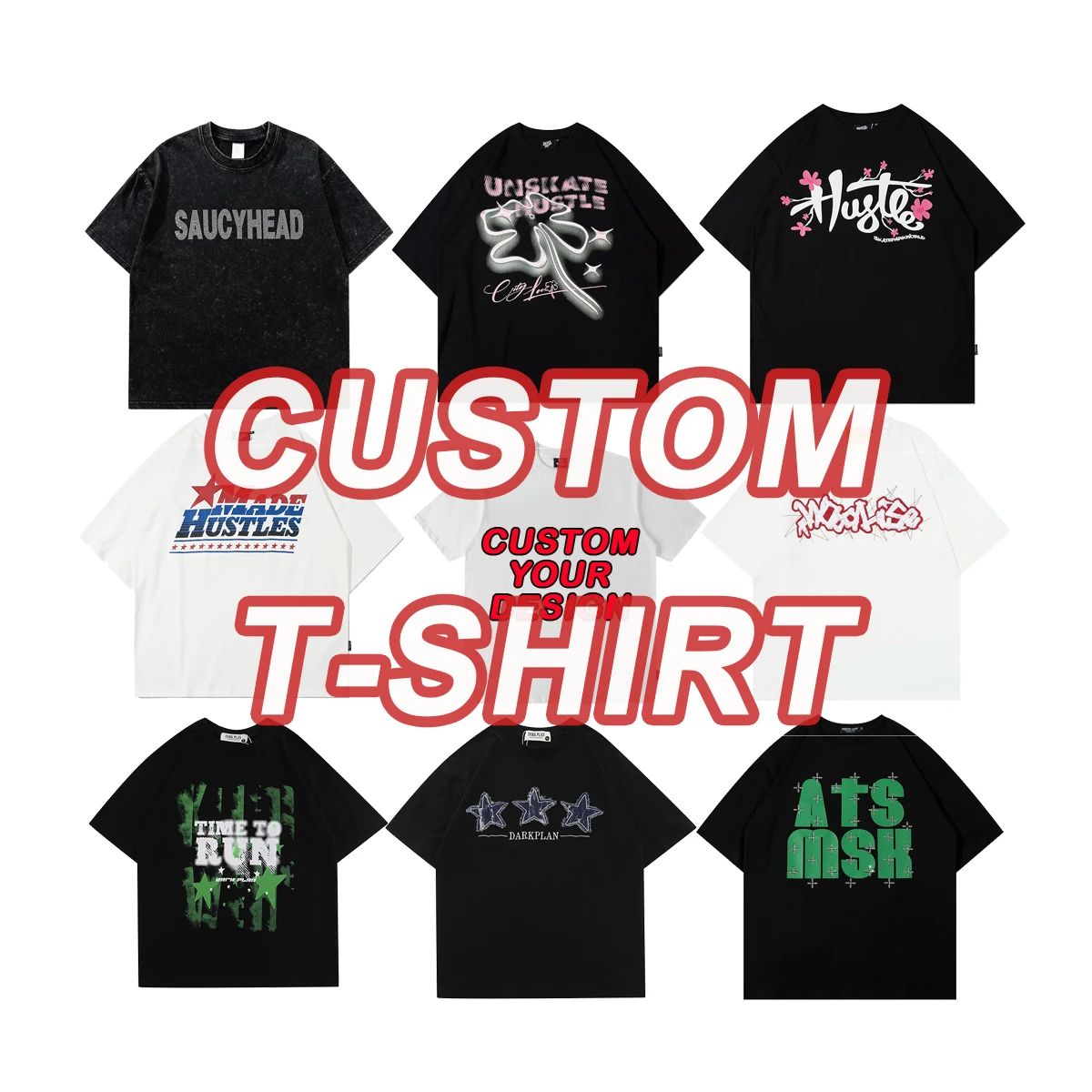 Custom Logo Cotton Printed Embroidery T-Shirt Unisex Oversized Acid Wash Screen Print Streetwear T-Shirt Washed Embossed T Shirt