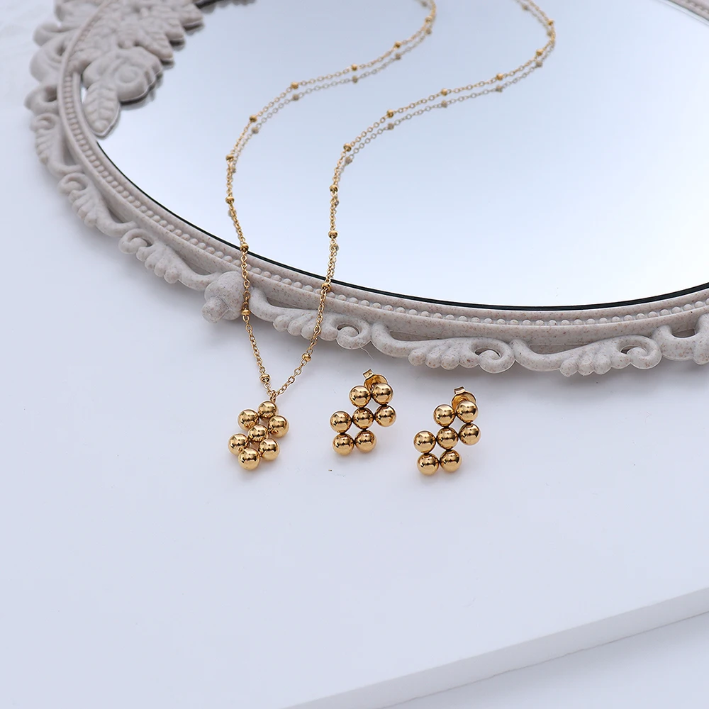 Fashion Jewelry Titanium Steel 18k Gold Earrings Ball Pendant Necklace