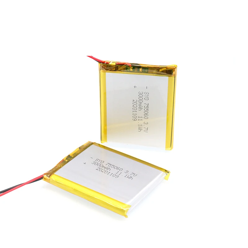 
High quality Customized size 7550606 lipo battery cell 3.7v 3000mAh li ion polymer battery with Connector wire 
