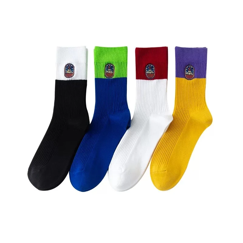 embroidery Contrast color Skateboard Fancy Novelty Socks Soft Cotton Couples Socks