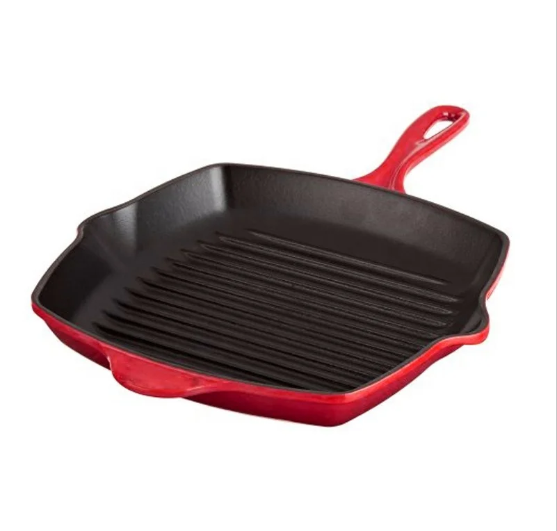 Home Kitchen Cooking Hot Griller Skillet 10-1/4-Inch Square Cast Iron Enamel Grill Pan 26cm
