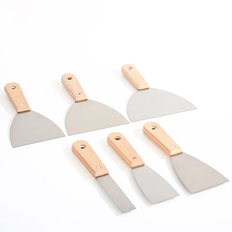 Wood Color Carbon Scraper With Hole Wood Handle Wall Scraper Putty Knife Stainless Steel putty spatulas