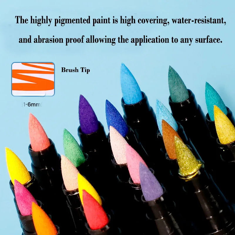 XinyiArt Artists Adults Coloring Drawing Cartoon Anime Comic Acrylic Paint Markers Paint Pens Brush Tip for Rock Painting Wood