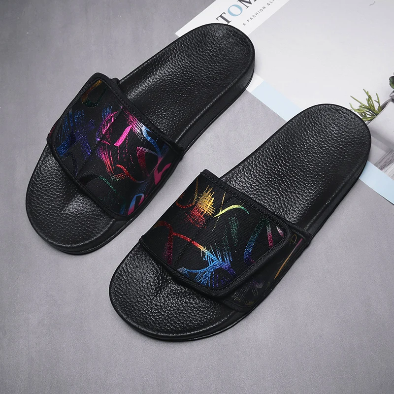 Custom Fashion Comfortable PU Soft Men Black  Footwear Slippers Sandal Slide