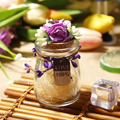 
Party favors glass jars with cork (round) and tag Wedding packing favors 