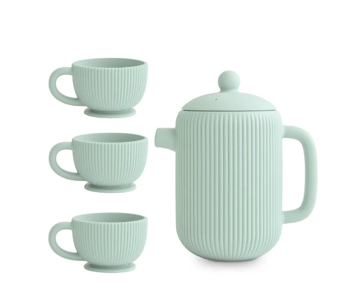 2024 силиконовый чайный игровой набор без BPA чайник со съемной крышкой и три соответствующих чайных чашки