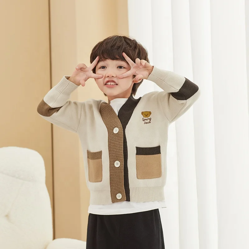 2023 NEW wholesale OEM Anti-pilling cotton baby cardigan blue boy Sweater for Toddler Children
