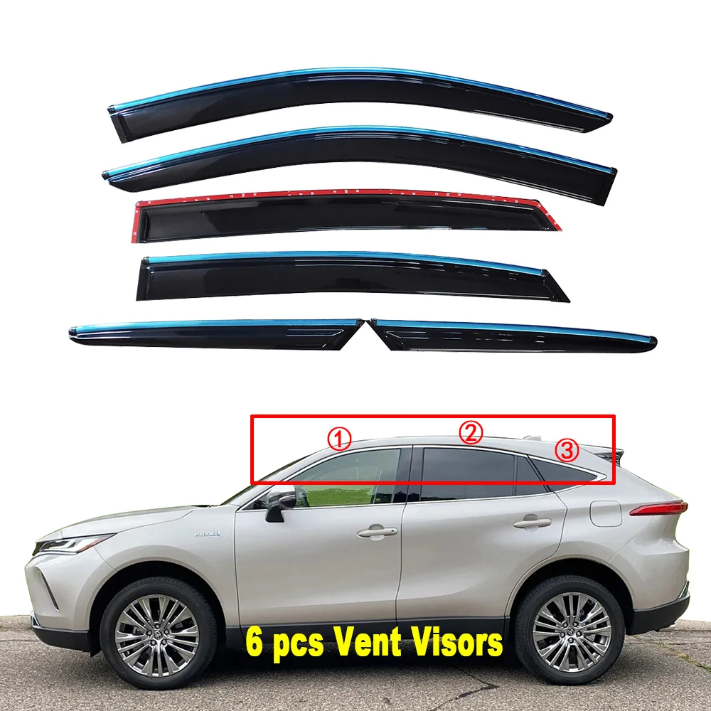 Leadway Made of  PC Plastic Car Deflector for Toyota Venza 2021-2024 Chrome Window Visor Car Rain Wind Guards 6PCS/SET