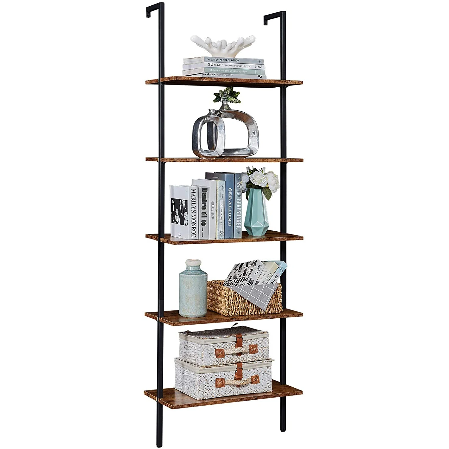 Multifunctional Storage Shelf Rack - Rustic Bookcase with Metal Frame Perfect for Adding Vintage Practicality to Your Home Decor