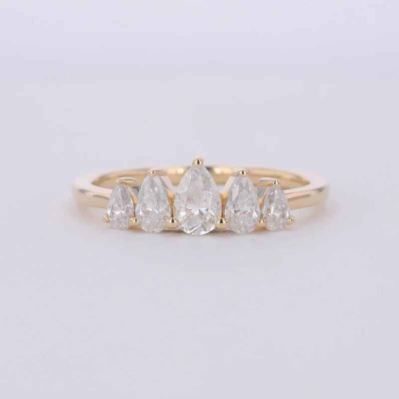 Five Stone Pear Shape Crown DEF VS Loose Lab Diamond Wedding Ring 14k Gold Engagement Ring for Women
