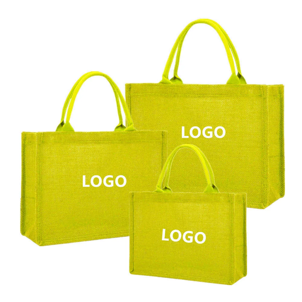 Wholesale Custom Eco Friendly Colorful Pink Hemp Tote Shopping Jute Hand Bags With Logo For Women Wedding Bridesmaid Gift Beach