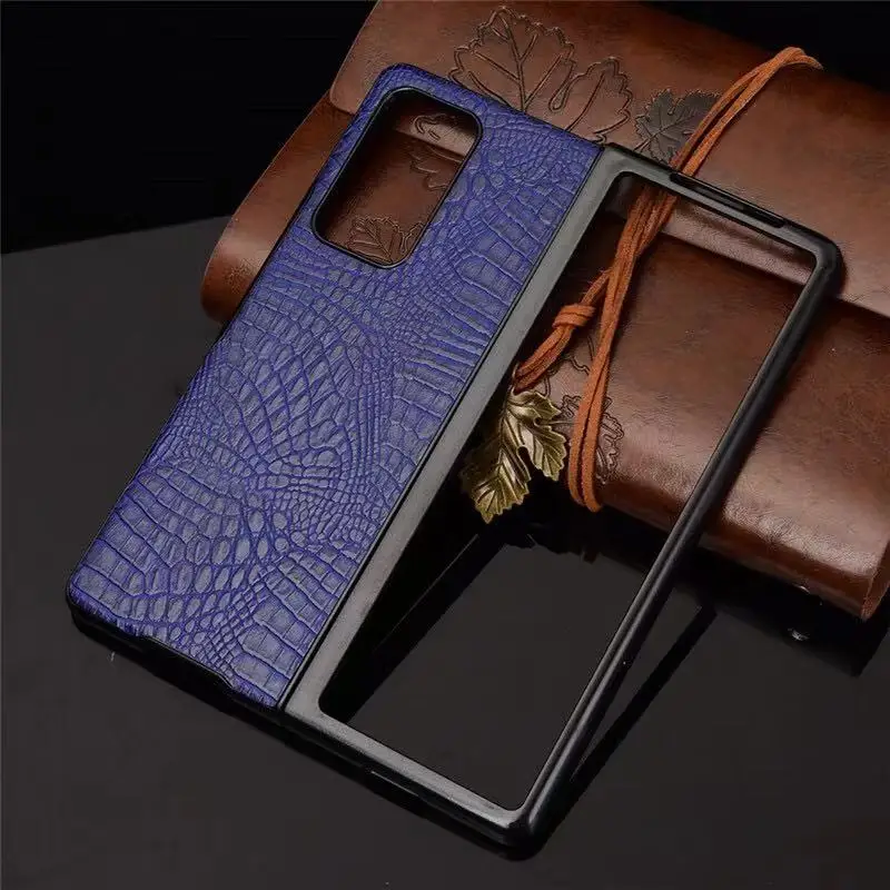 Unique pu leather phone case for  Samsung Galaxy Z Fold 2 Retro Lychee Pattern Folding Screen Hard PC Cover